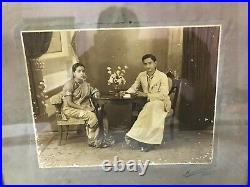 B&W Antique VTG Old Photograph Picture South Indian Couple Traditional Dress D33