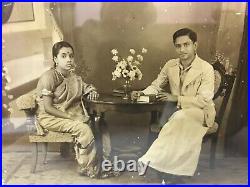 B&W Antique VTG Old Photograph Picture South Indian Couple Traditional Dress D33