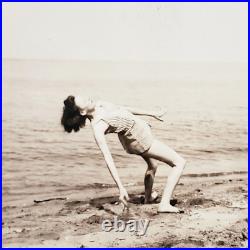 Back Bend Beach Babe Photo 1940s Annapolis Maryland Barefoot Woman Girl MD A1616