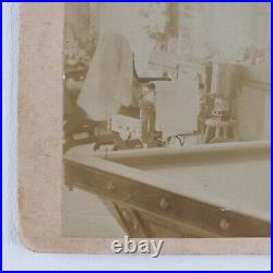 Barber Shop Billiards Pool Table Photo c1870 Cabinet Card Antique Vintage A716