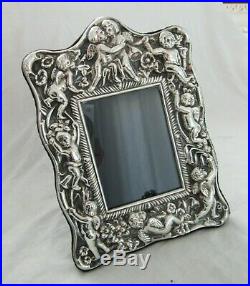 Big 8 Vintage Sterling Silver Cherub Picture Frame Ornate Repousse Easel Cupid