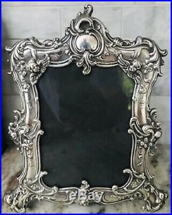 Big Vintage 9.5 Ornate Sterling Silver Picture Frame Gorham Cherub Repousse
