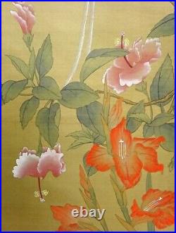 CHINESE PAINTING HANGING SCROLL CHINA FLOWER BIRD Old VINTAGE PICTURE d831