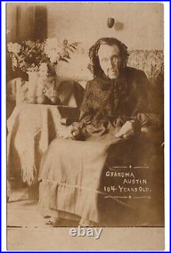 CIRCA 1890s 1/2 PLATE TINTYPE & RPPC GRANDMA AUSTIN 104 YEAR OLD LADY