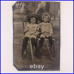 Carnival Boys Street Scene Canes 1910s 1/6 Plate Tintype Ferrotype Photo G154