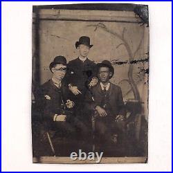 Cigar Smoking Black White Men Tintype c1870 African American 1/6 Plate A828