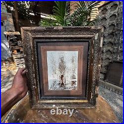 Collectible Vintage Rare Sitting Old Man Black & White Photograph Wooden Framed