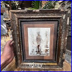 Collectible Vintage Rare Sitting Old Man Black & White Photograph Wooden Framed