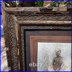 Collectible Vintage Rare Sitting Old Man Black & White Photograph Wooden Framed