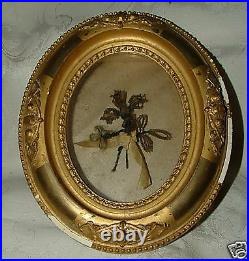 Early 1800's Victorian Woven HAIR PICTURE Gilt Gesso Wood Shadowbox Frame