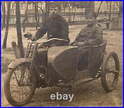 Early HARLEY-DAVIDSON Military Motorcycle Russian Civil War Origin Antique Photo