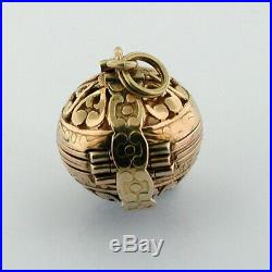 Edwardian 14K Gold Globe Ball Picture Locket Antique Vintage Charm Pendant