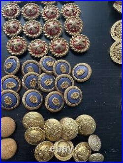 Fantastic Large Lot 111 Antique Metal Buttons Victorian Tinted Flower Picture