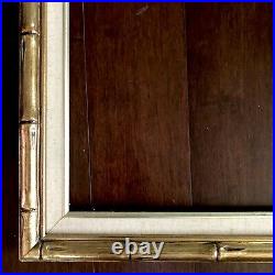 Faux Bamboo Gilt Wood Picture Frame Pair 28x16 Gold Hollywood Regency Vtg