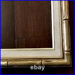 Faux Bamboo Gilt Wood Picture Frame Pair 28x16 Gold Hollywood Regency Vtg