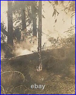 Forest Fire Hand Colored Flames Landscape Antique Cabinet Card Vintage Photo