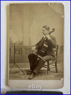 Four ANTIQUE CABINET PHOTOs Of Musicians 1890's, Violin, Horns, Portland Maine