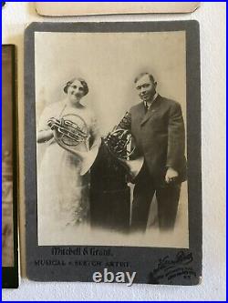 Four ANTIQUE CABINET PHOTOs Of Musicians 1890's, Violin, Horns, Portland Maine