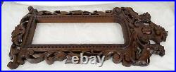 French Antique Hand Carved Black Forest Style Wood Wall Picture Frame (Mirror)
