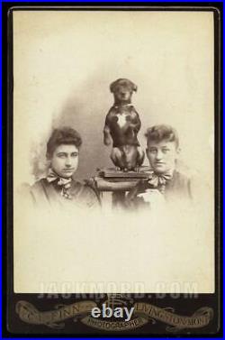 Funny Antique Photo Sisters & Cute Trick Dog We Three Remmies Montana 1800