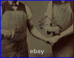 Gay Interest Butcher Holding Hands Antique Tintype Photograph Chopper Tool