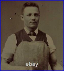 Gay Interest Butcher Holding Hands Antique Tintype Photograph Chopper Tool