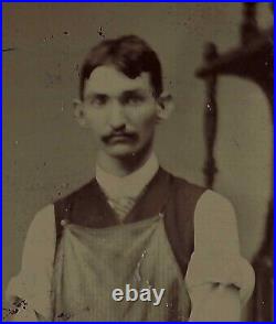 Gay Interest Butcher Holding Hands Antique Tintype Photograph Chopper Tool