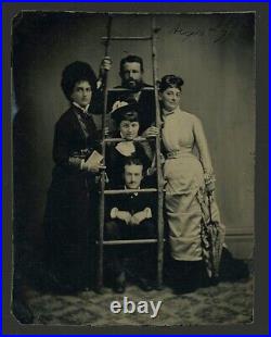 Half Plate Antique Tintype Photo Victorian Group Dated 1879 Holding Stereoview