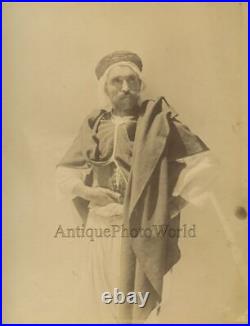 Handsome proud Arab man in ethnic outfit antique ethnic albumen photo Algeria