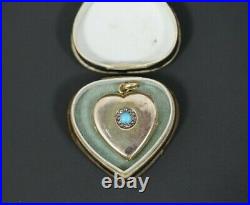 Heart shape 14 k Gold Turquoise diamonds Locket Pendant Photo witht Box