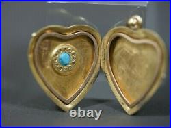 Heart shape 14 k Gold Turquoise diamonds Locket Pendant Photo witht Box
