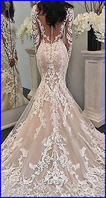 Illusion Long Sleeves Lace Applique Mermaid Wedding Dresses Bridal Gowns Custom