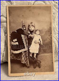 Incredible Rare Antique Cabinet Photo Girl Doll Mourning Mother St Joseph Mo