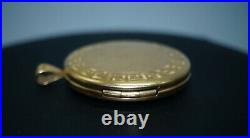 Large Antique Etched Greek Key Boarder 14k Yellow Gold Locket Pendant 1.5