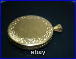 Large Antique Etched Greek Key Boarder 14k Yellow Gold Locket Pendant 1.5