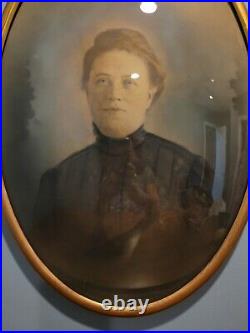 Large Antique Woman Color PORTRAIT PHOTO early 1900s 22 LONG
