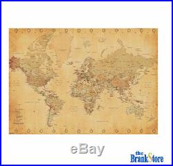 Large World Map Poster Vintage Wall Picture Retro Art Giant School Globe Banner