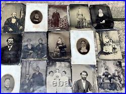 Lot Of 19 Antique Tintype Photo Photograph Images People Men Women Tin Type