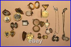 Lot of 15 Antique Vintage Photo Locket Pendants Gold Filled & Sterling/. 950 NICE