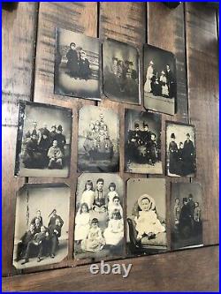 Lot of Antique Tintype Photos Widow Man & Daughters, Woman & Girls, Group Beach