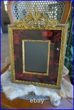 Maitland Smith M Photo Frame inlaid pearl shell red Neiman picture gold metal
