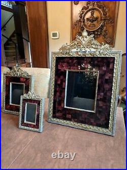 Maitland Smith M Photo Frame inlaid pearl shell red Neiman picture gold metal