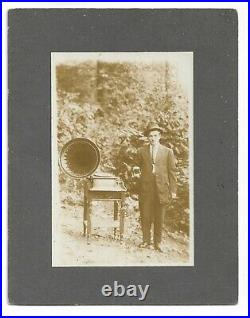 Man With A Beer And Gramophone 1900s Antique Mounted Photo