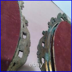 Matching Pair Antique Ornate Metal Convex Glass Picture Frames brik