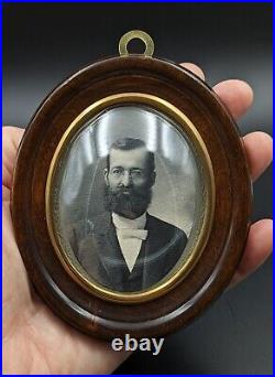 Miniature Antique Photograph Gihon Jones Domed Bubble Glass Wood Frame