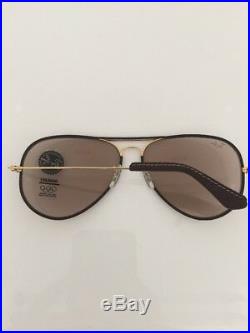 New Vintage B&l Ray Ban L9977 Photo Brown Leather Changeable Aviator Sunglasses