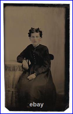 OLD VINTAGE ANTIQUE TINTYPE PHOTO of PRETTY YOUNG BEAUTIFUL LOVELY CUTE GIRL