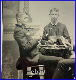 ORIGINAL GAMBLING TINTYPE Handsome Young Men Playing Cards ANTIQUE PHOTO Poker