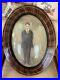 OVAL-ANTIQUE-Vtg-TIGER-STRIPE-wooden-BUBBLE-GLASS-CONVEX-WOOD-FRAME-with-picture-01-bev