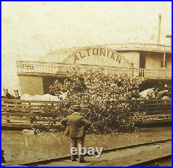 Old Antique Vtg C 1903 Mounted Photo Sidewheeler Altonian Riverboat Alton Flood